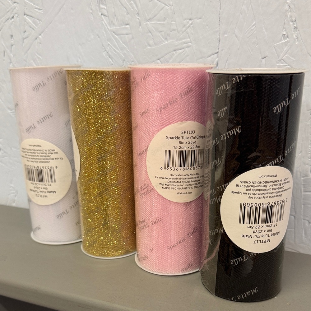 Sparkle Tulle Roll Set - White, Gold, Pink, Black